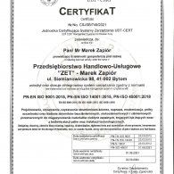 Certyfikat Zintegrowanego Systemu Zarządzania ISO 9001, ISO 14001 ISO 45001 w języku polskim