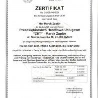 Certyfikat Zintegrowanego Systemu Zarządzania ISO 9001, ISO 14001 ISO 45001 w języku niemieckim